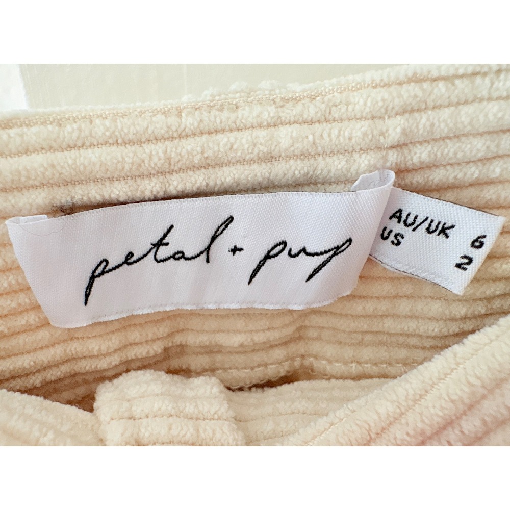 Petal + Pup Cream Corduroy High Waisted Pleated Straight Leg Pants Size 2 US - Picture 7 of 9